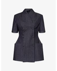 Mona Alshebil - Hourglass Double-Breasted Denim Blazer - Lyst