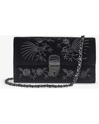 Aspinal of London - Mayfair Flower-embroidered Leather Clutch Bag - Lyst