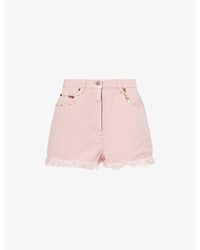 Valentino Garavani - Floral-Pocket Frayed Denim Shorts - Lyst