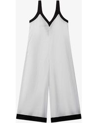 Reiss - White/vy Aida Wide-leg Colour-block Linen Jumpsuit - Lyst