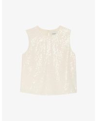 Claudie Pierlot - Sequin-embellished Round-neck Woven Top - Lyst
