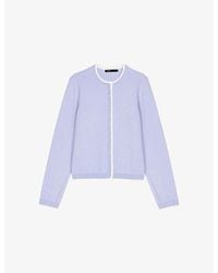 Maje - Rhinestone-Embellished Contrast-Trim Stretch Wool-Blend Cardigan - Lyst