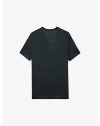 Zadig & Voltaire - Wassa V-neck Short-sleeve Linen-blend T-shirt - Lyst