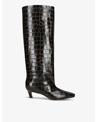 TOTEME - The Wide Shaft Crocodile-Embossed Leather Heeled Boots - Lyst