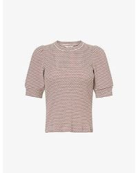 ME+EM - Striped Pouf-Sleeve Cotton-Knitted Top - Lyst