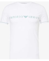 Emporio Armani - Brand-print Contrast-stitch Stretch-cotton Pyjama T-shirt - Lyst