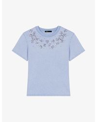 Maje - Gem-embroidered Short-sleeve Cotton T-shirt - Lyst