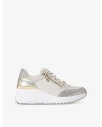 Carvela Kurt Geiger - Skyline Crystal-Embellished Wedge Leather Low-Top Trainers - Lyst