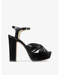Jimmy Choo - Heloise 120 Bow-Embellished Leather Platform-Heeled Sandals - Lyst