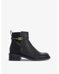 Dune - Praisley Brand-Buckle Block-Heel Leather Ankle Boots - Lyst