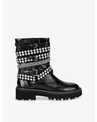 Kurt Geiger - Multi Strap Flat Leather Ankle Boots - Lyst