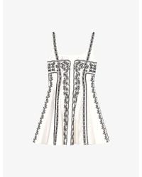Maje - Floral-Embroidered Square-Neck Linen-Blend Mini Dress - Lyst
