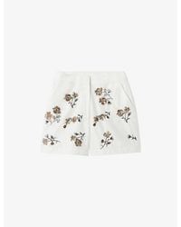 Claudie Pierlot - Floral-Embroidered Mid-Rise Cotton Shorts - Lyst