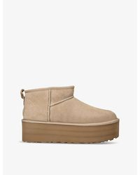 UGG - Classic Ultra Mini Suede And Shearling Platform Ankle Boots - Lyst