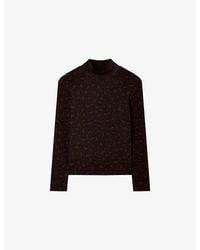 Whistles - Leopard-Print High-Neck Stretch-Cotton Top - Lyst