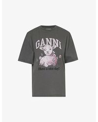 Ganni - Lamb-print Recycled-cotton And Organic-cotton-blend T-shirt - Lyst