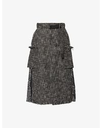 Sacai - Pleated Graphic-Pattern Tweed Midi Skirt - Lyst