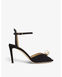 Jimmy Choo - Sacora 85 Faux Pearl-Sphere Suede Heeled Sandals - Lyst