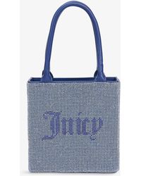 Juicy Couture Logo And Crystal-embellished Mini Tote Bag - Blue