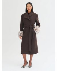Sélone Studio - Lyra Fur Cuff Belted Wool Coat - Lyst