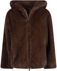 P.A.R.O.S.H. - Plush Faux Fur Jacket With Hood And Cropped Silhouette - Lyst