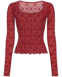 Marine Serre - Moonogram Mesh Flock Long Sleeves Roundneck Top - Lyst