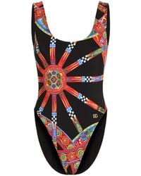 Dolce & Gabbana - Carretto-Printed One-Piece Olympic Swimsuit - Lyst