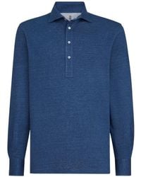Brunello Cucinelli - Linen And Cotton Mélange Jersey Long Sleeve Polo With Shirt-Style Collar - Lyst