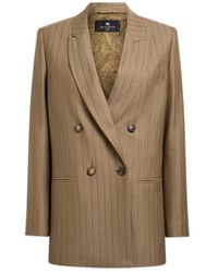 Etro - Double-Breasted Wool Jacquard Jacket With Striped Pattern - Lyst