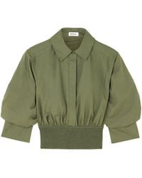 Jonathan Simkhai - Gathered-Sleeve Cropped Shirt - Lyst