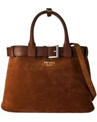 Prada - Medium Belt Buckle Suede Bag With Belt - Lyst