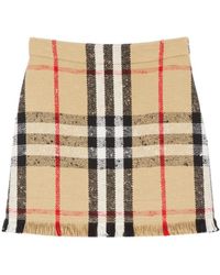 Burberry - Checked Frayed Edge Mini Skirt - Lyst