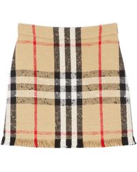 Burberry - Checked Frayed Edge Mini Skirt - Lyst