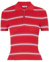 STAUD - Ren Striped Ribbed Knit Polo Shirt - Lyst