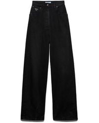 Prada - Logo-Patch Wide Leg Jeans - Lyst