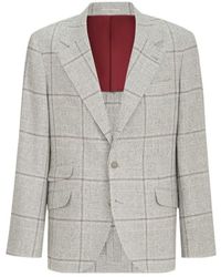 Brunello Cucinelli - Silk, Wool And Cashmere Prince-Of-Wales Flannel Deconstructed Cavallo Blazer With Metal Buttons - Lyst