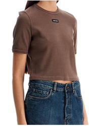Miu Miu - Crewneck Cropped Ribbed T-Shirt - Lyst