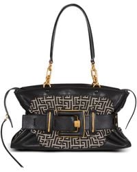 Balmain - Leather And Monogram Jacquard Anthem Bag - Lyst