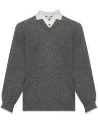 Eleventy - Contrast Collar Knitted Sweater - Lyst