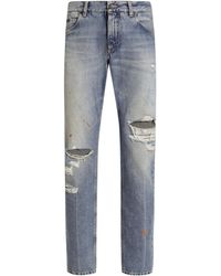Dolce & Gabbana - Ripped Logo-Plaque Jeans - Lyst