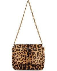 Saint Laurent - Leopard Patterned Logo Plaque Shoulder Bag - Lyst