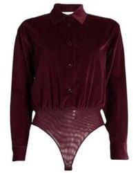 Max Mara - Velvet Collared Long-Sleeve Bodysuit Shirt - Lyst
