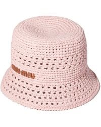 Miu Miu - Logo Embroidered Crochet-Knitted Bucket Hat - Lyst