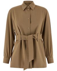 Max Mara - Mxmagenzia Belted Long-Sleeved Shirt - Lyst