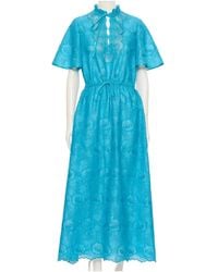 Valentino - Ruffled Neck Laced Maxi Dress - Lyst