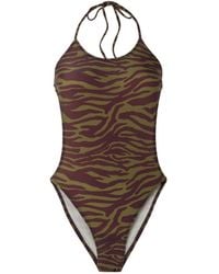 The Attico - Zebra-Print Halterneck Swimsuit - Lyst