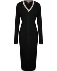 BOSS - V-Neck Ribbed Knit Bodycon Midi Dress - Lyst