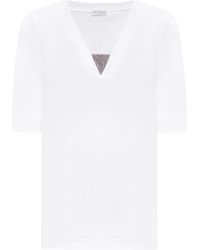 Brunello Cucinelli - Monili Chain-Embellished V-Neck T-Shirt - Lyst