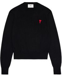 Ami Paris - Ami De Coeur Logo Embroidered Knitted Jumper - Lyst