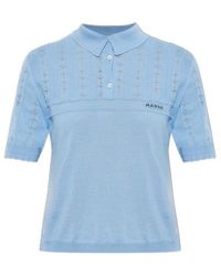 Marni - Openwork Knit Polo Top - Lyst